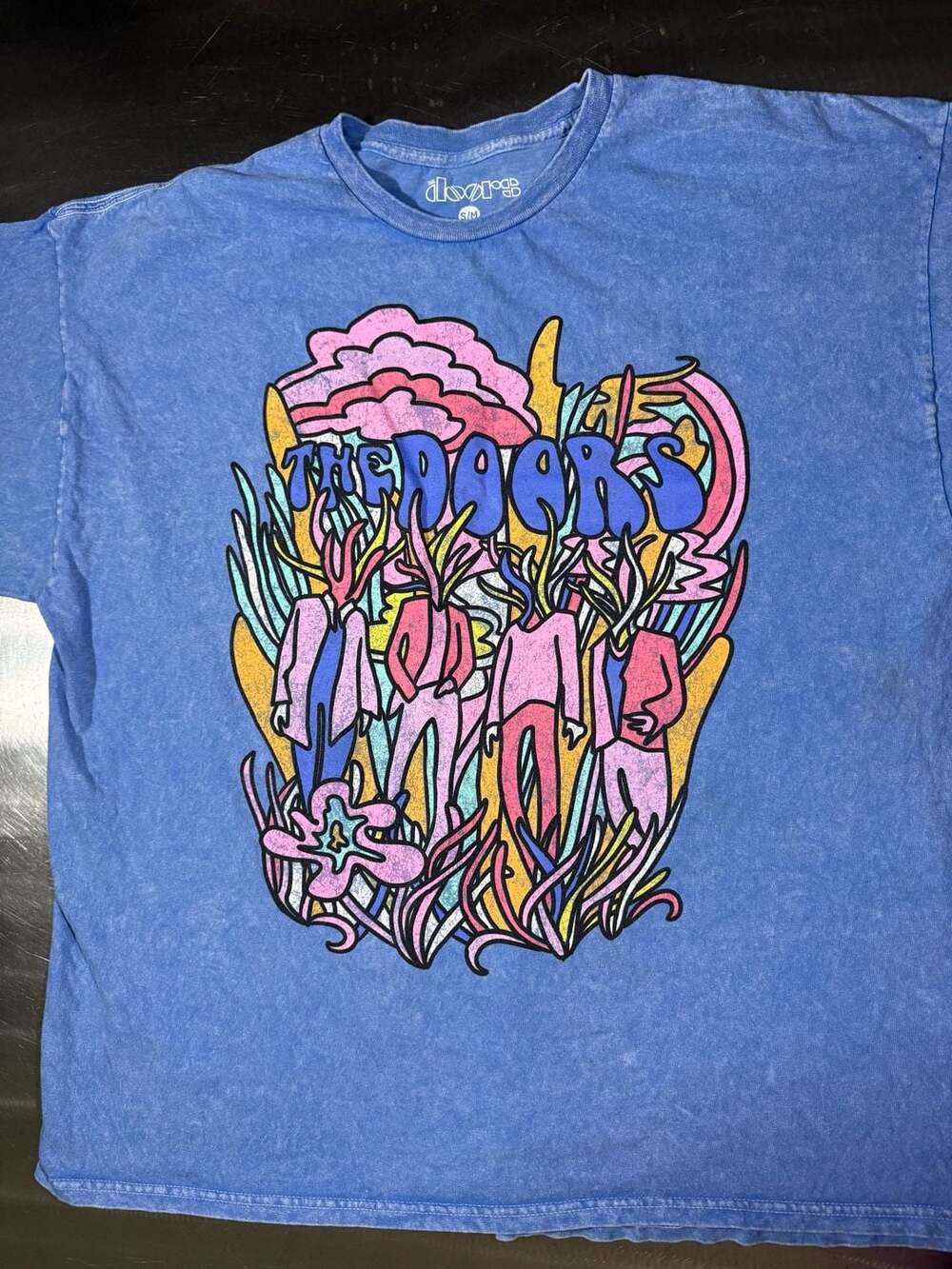 The Doors Psychedelic Graphic Acid Wash Blue T-Shirt Size S/M